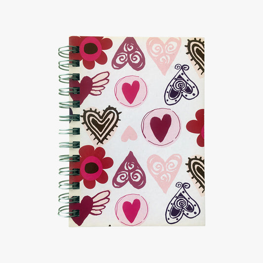 Top cover of the 5x7 Spiral Hearts Ruled Journal. 