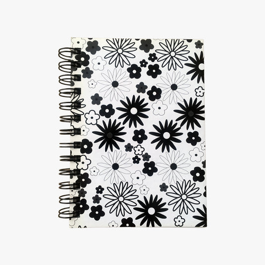 Cover of the 5x7 Black and White Flowers Spiral Lined Journal. 