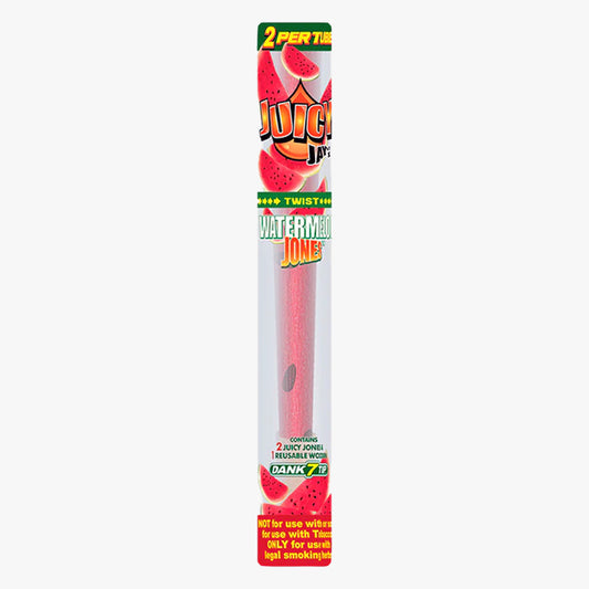 Front view of packaging for Juicy Jay's Pre-rolled Cones-2 pk, Watermelon.