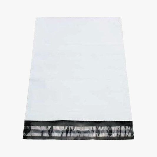 Poly Mailer Bag, White back view showing self sealing strip.