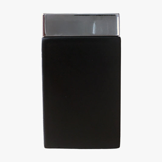 Silhouette Bathroom Canister, Black. A modern and sleek storage solution for your bathroom, with a matte black finish and a chrome lid. Front view.